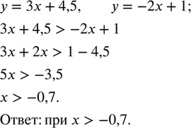 Изображение 115. При каких значениях x точки рафика функции y=3x+4,5 лежат выше точек графика функции...