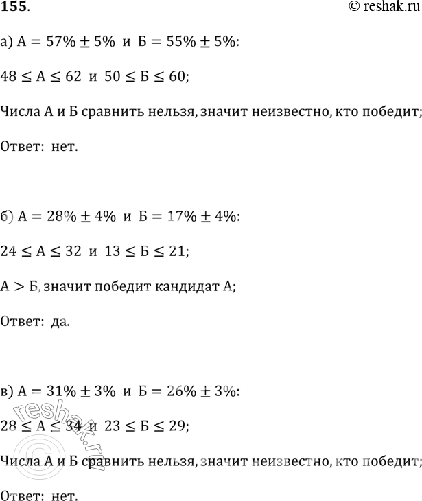 Изображение 155. Как вы думаете, позволяют ли приведённые данные опроса с достаточной уверенностью прогнозировать победу кандидата А на выборах из двух кандидатов, если:а) за...