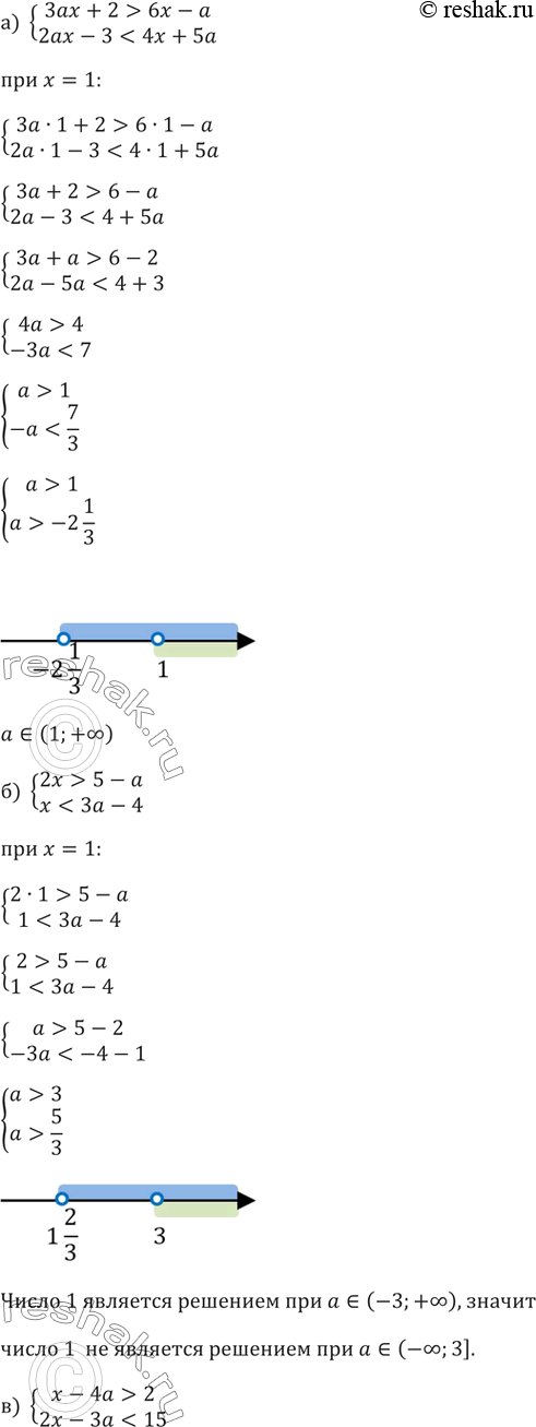 Изображение 62. Исследуем. При каких значениях а:а) число 1 является решением системы неравенствб) число 1 не является решением системы неравенствв) число 3 является...